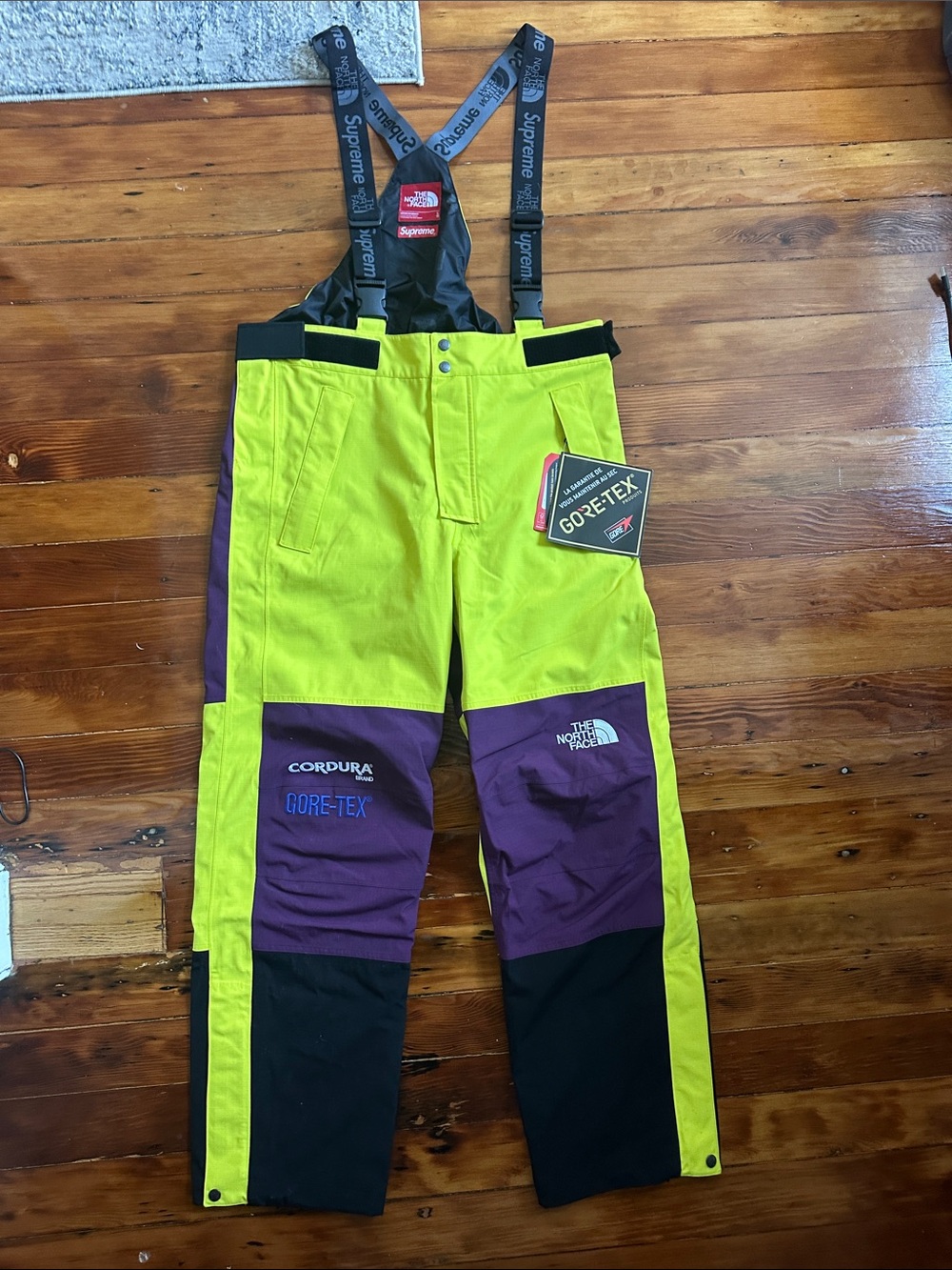 The North Face X Supreme Lime Green & Purple GORE-TEX Ski Bib Pants